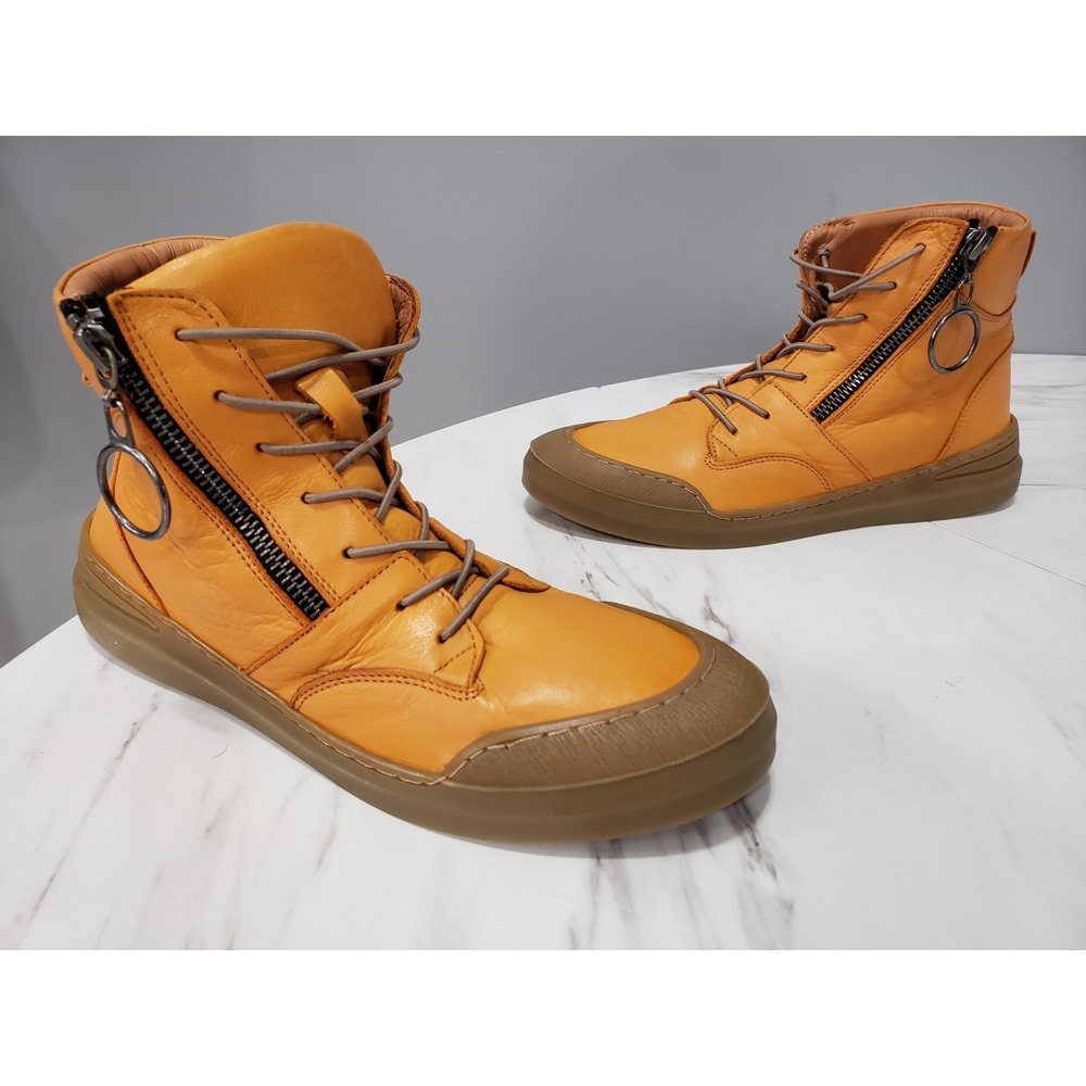Sheridan Mia Boots Orange Leather High Top Lace Up Zip Alba Size US 7.5 EU 38‎